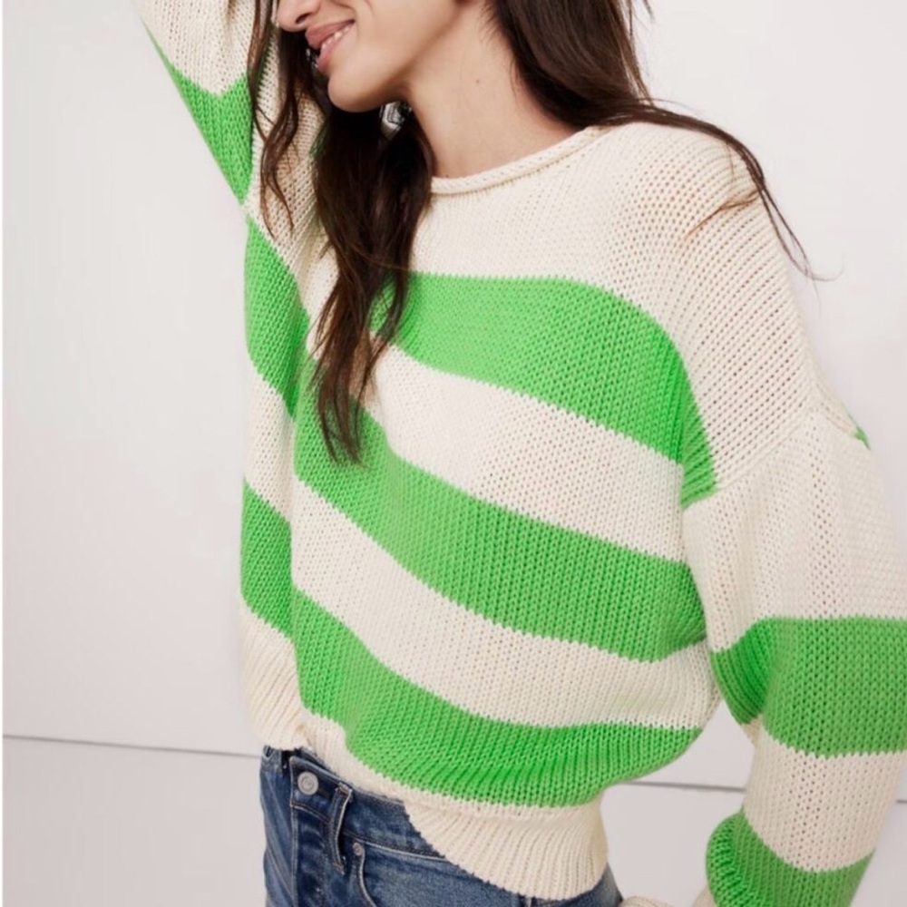BANANA REPUBLIC  Roll-Neck Sweater Green Ivory Stripe Sz XL new never worn